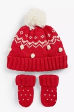 John Lewis Baby Knit Pom Pom Hat And Mittens Set BNWT 