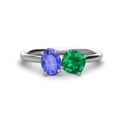 Tanzanite Emerald Prong Duo Engagement Ring 3/8 ctw 14K Gold
