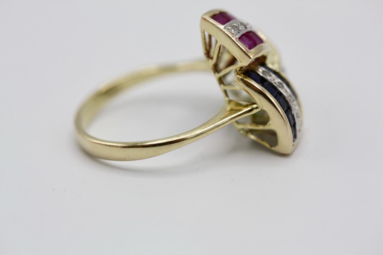 Vintage 14K Gold Ruby, Sapphire, Emerald with Dia… - image 4