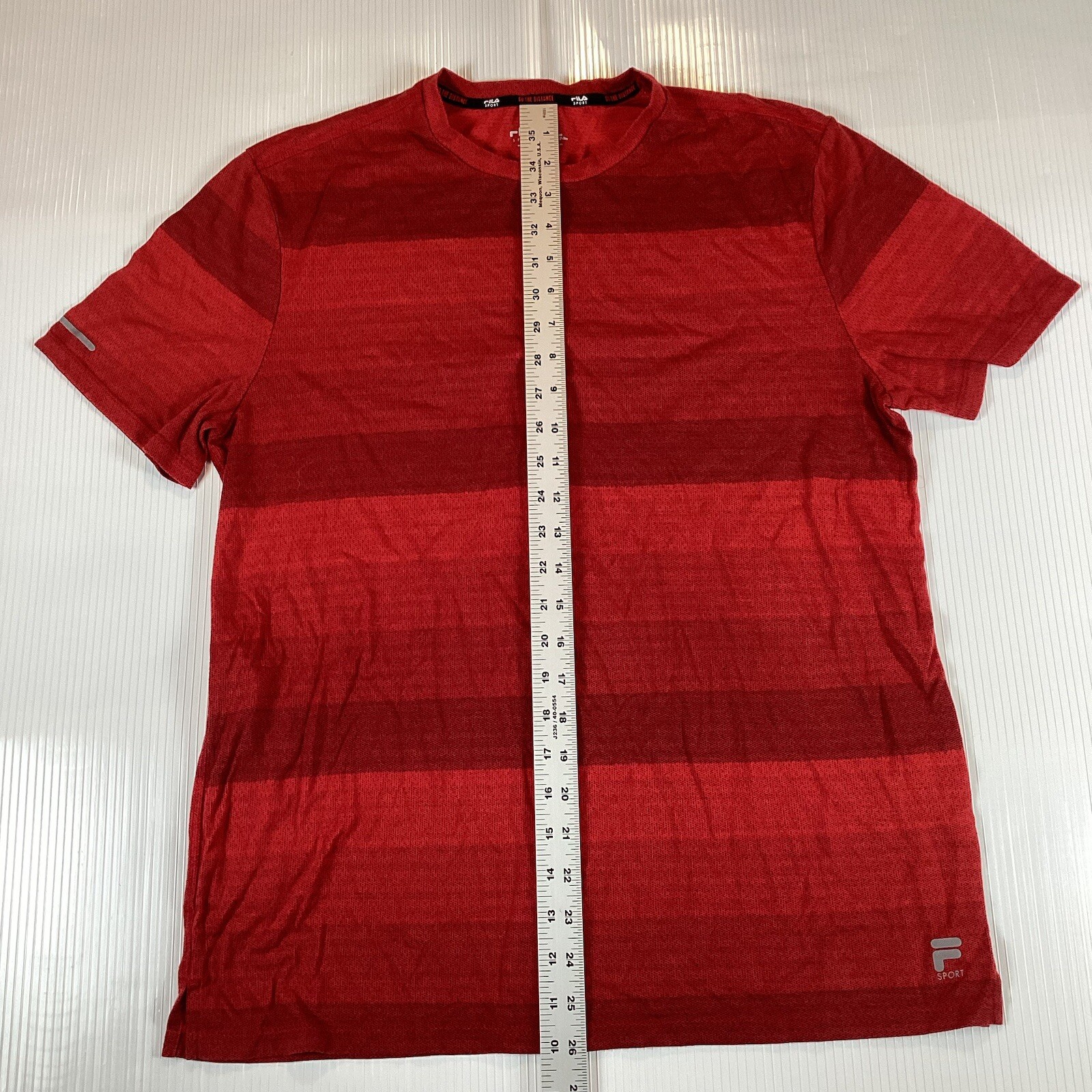 T shirt uomo Fila Sport taglia M media top manica corta girocollo rosso a righe