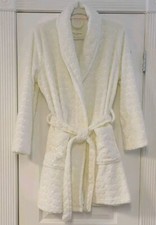 Laura Ashley White Hearts Plush Shawl Collar Wrap Belted Two Pocket Robe NWOT