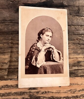 #ad Pretty Woman Long Hair Braid by Gurney New York 1800s Cabinet Card Photo Famous? $285.00