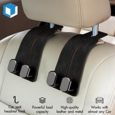 2x Car Headrest Double Hook Leather Seat Back Hanger Holder for Purses Bag Black