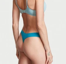VICTORIA SECRET BARE Seamless Logo Thong Panty Blue  XL Silky Smooth