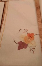 Set of 6 Vintage Handkerchief Kerchief Napkins Fall Color Embroidered Cloth Gift