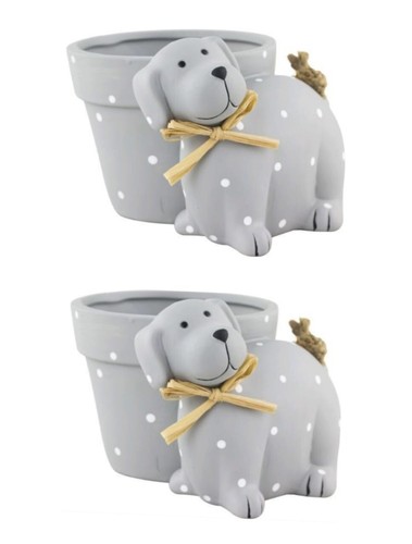 Lindo Maceta Cachorro Perro Jardín Decoración Adorno Novedad Regalo Gris 14cm - Imagen 9 de 15
