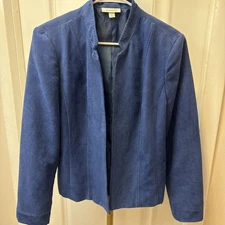 Dress Barn Women's Blue Long Sleeve Open Front Suede Blazer Jacket Size L EUC