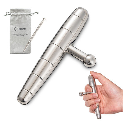 2 in 1 Trigger Points Massage Tool Stainless Steel T-Bar Medium size, Silver