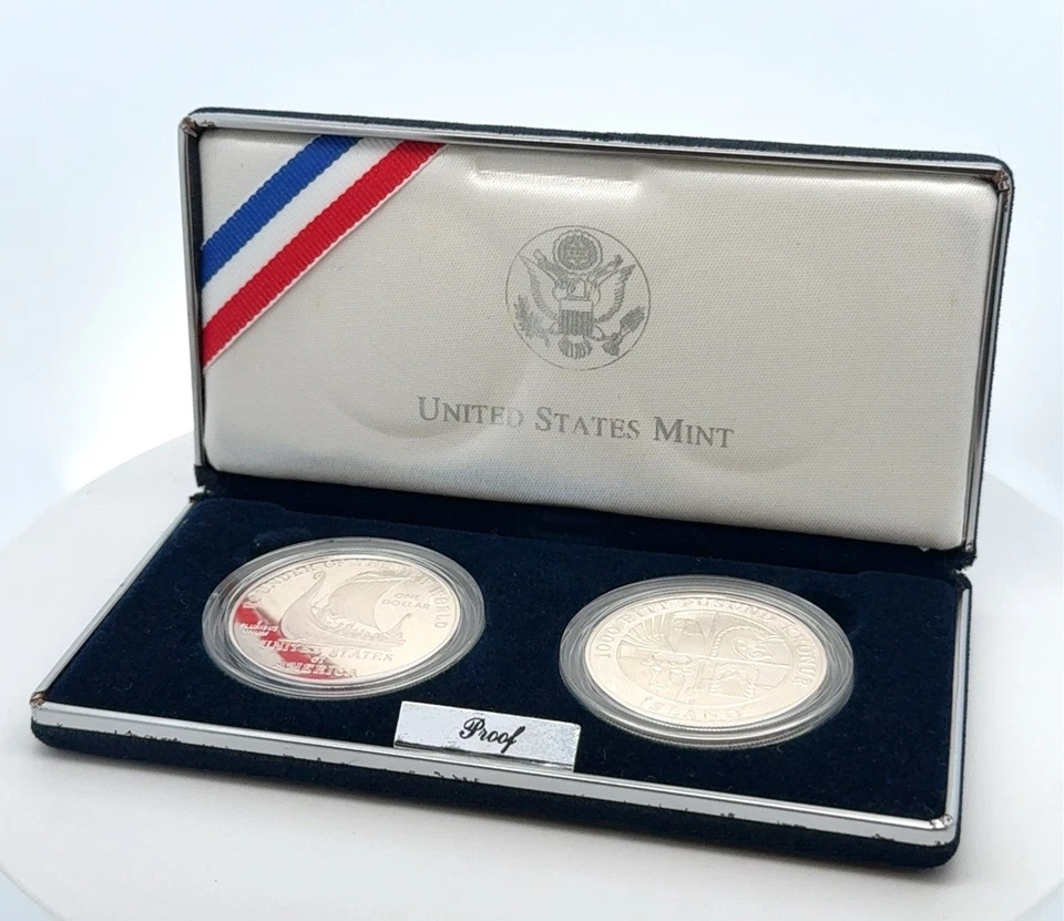 2000 US Mint Leif Ericson Millennium Commemorative 2 Coin 90% Silver Proof Set - Image 2 of 4