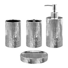 Bathroom Accessories Set 4 Piece Ceramic Silver Tumbler Soap Dish Toothbrush