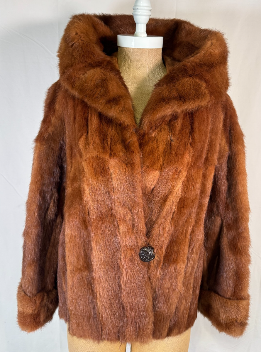 Vintage Cinnamon Bright Brown Genuine Mink Coat Swing Jacket Sz M