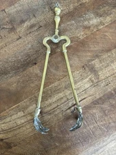 Vintage Brass Fireplace Coal Tongs With Claw Feet, 16” long