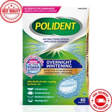 Polident Overnight Whitening Antibacterial Dental Appliance Cleanser Tablets, 60