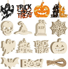 80PCS Wooden Halloween Ornaments to Paint Fall Decorations,10 Styles DIY Blank A