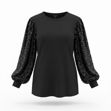 Torrid Rib Crew Neck Sequin Sleeve Long Sleeve Top Deep Black Size 4X 26