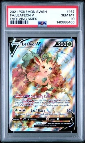 2021 Pokémon SWSH FA/Leafeon V Evolving Skies #167 PSA 10 GEM MT