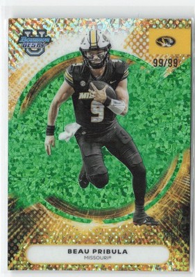Beau Pribula 2025 Bowman University Best Green Mini-Diamond #/99 #12 Missouri