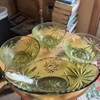 4 pc Vintage Anchor Hocking  Green 1 Star of David oblong Bowl  3 round desert