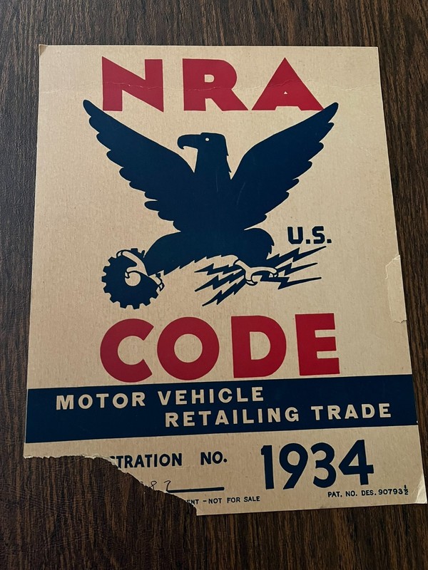 1934 Blue Eagle NRA- National Recovery Admin Sign Advertising Retail - DepresERA