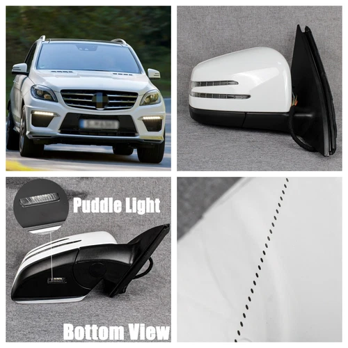 For Mercedes W166 ML350 ML450 12-Pins White Painted Puddle Mirror Right Side