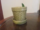 Vintage Haeger Pottery basketweave  pot with an attached saucer (no plant) 3.75"