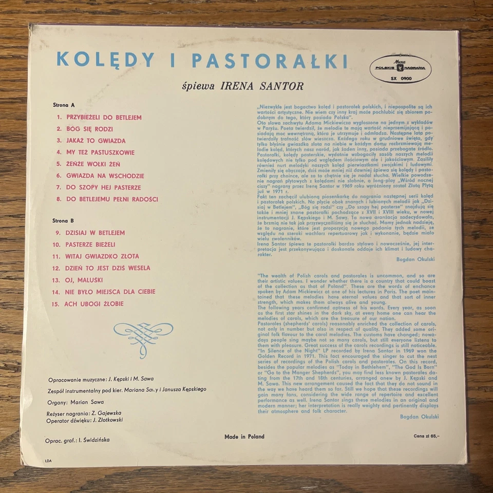 Irena Santor Christmas Koledy I Pastoralki LP Muza SX 900 Polskie Nagrania M- - Image 4 of 4