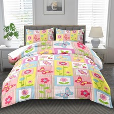 Llyxsesty Pink Butterfly Kids Comforter Set Full Girls Floral Bedding Set Girls