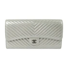 CHANEL CC SHW Long Wallet Lambskin Leather Silver