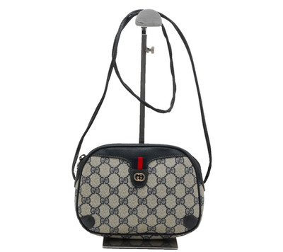 Gucci Sherry Line Shoulder Crossbody Bag PVC Leather Navy Vintage
