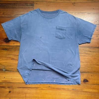 Vintage Gradient Sun Faded Pocket T-Shirt Men's Size XL Blue WIP Work Worn