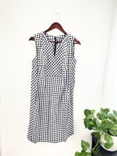 Talbots 12 Navy White Gingham Linen Sleeveless Shift Dress Women’s 12