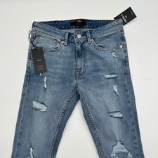 Jeans uomo Forever 21 skinny effetto invecchiato blu denim elasticizzato taglia 29 nuovo con etichetta