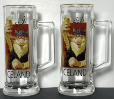 Bockling Glass "Skal Iceland" Viking Beer Stein Mug Gold Rimmed 0.5L Set Of 2
