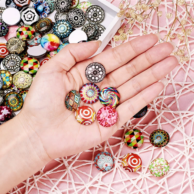 100/200 Mosaic Printed Glass Dome Flatback Cabochons For Pendants Jewelry Making - Image 3 of 4