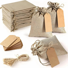 10PCS Linen Drawstring Gift Bags 4X6In, Natural Burlap Jewelry Pouches for Weddi