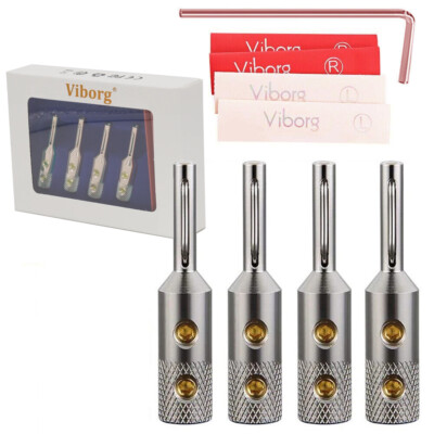 4stk VIBORG Reines Kupfer Rhodiniert HiFi Audio Lautsprecherkabel Bananenstecker