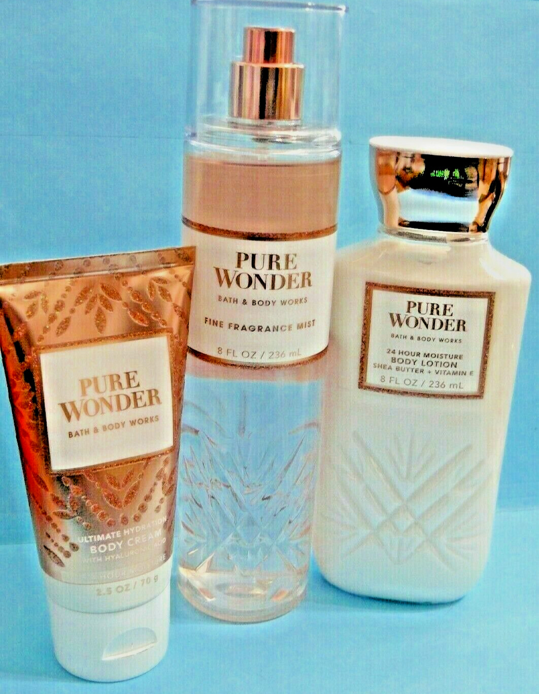 Bath & Body Works "PURE WONDER" 2.5 oz body cream, 8 oz mist & lotion