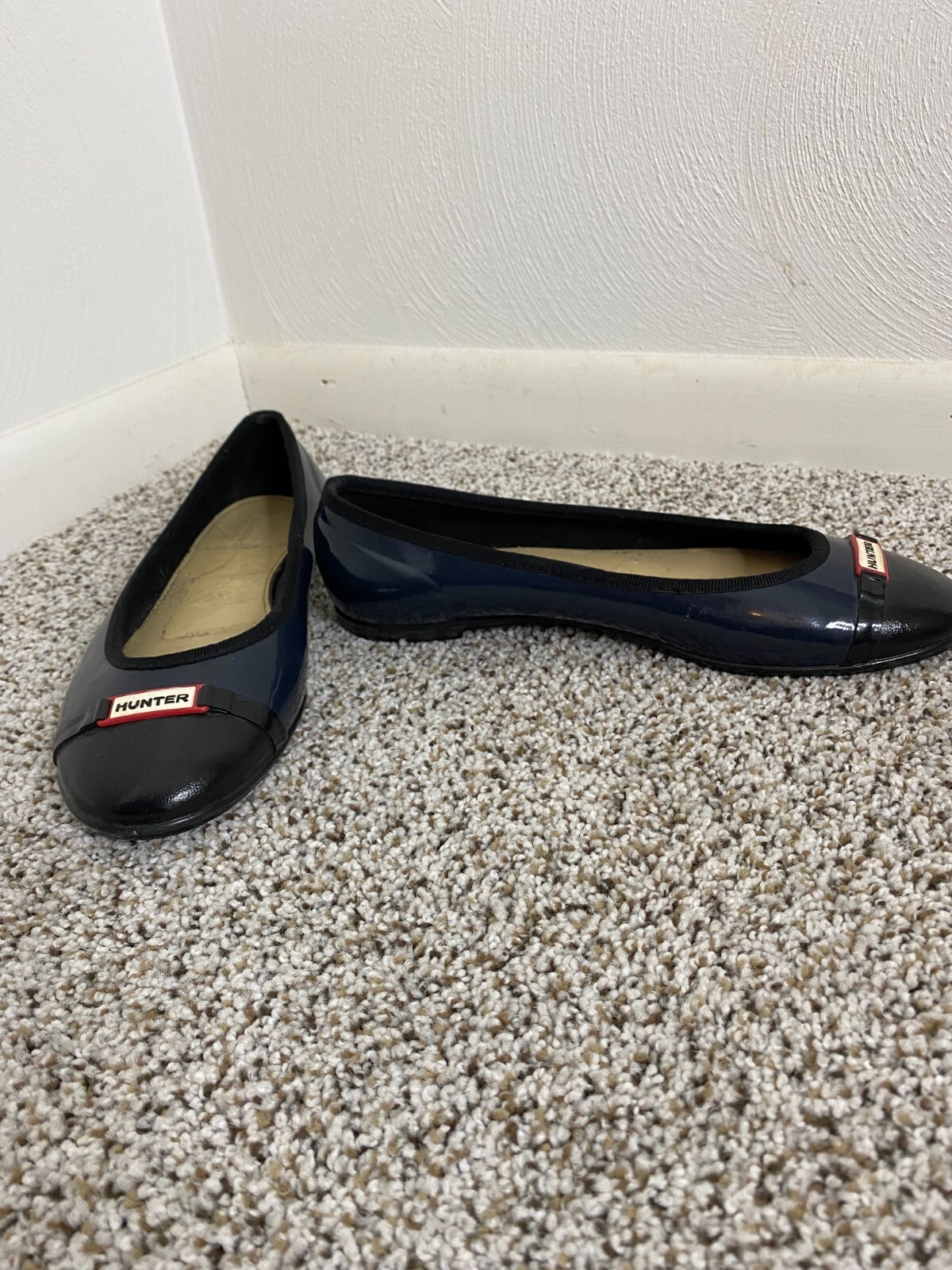 Hunter Rubber Rain Ballet Navy Blue Flats Slip On Wat… Gem