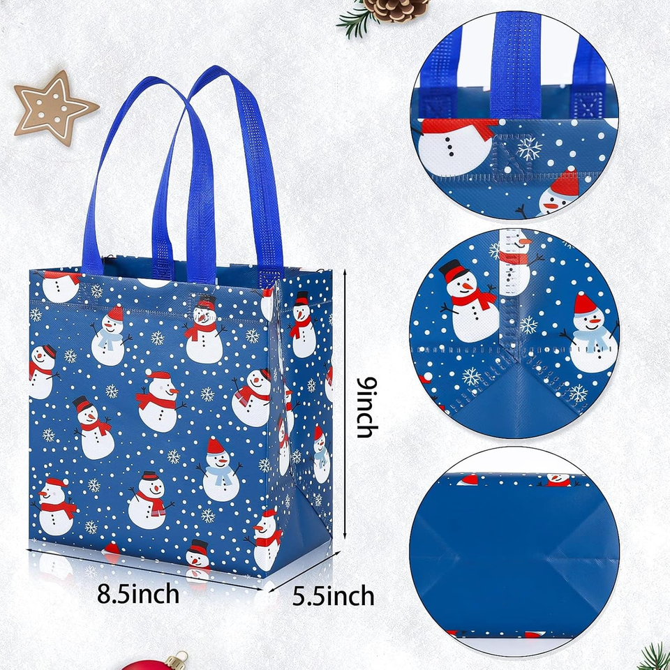 16 Pack Small Christmas Gift Bags with Tissue Paper, NonWoven