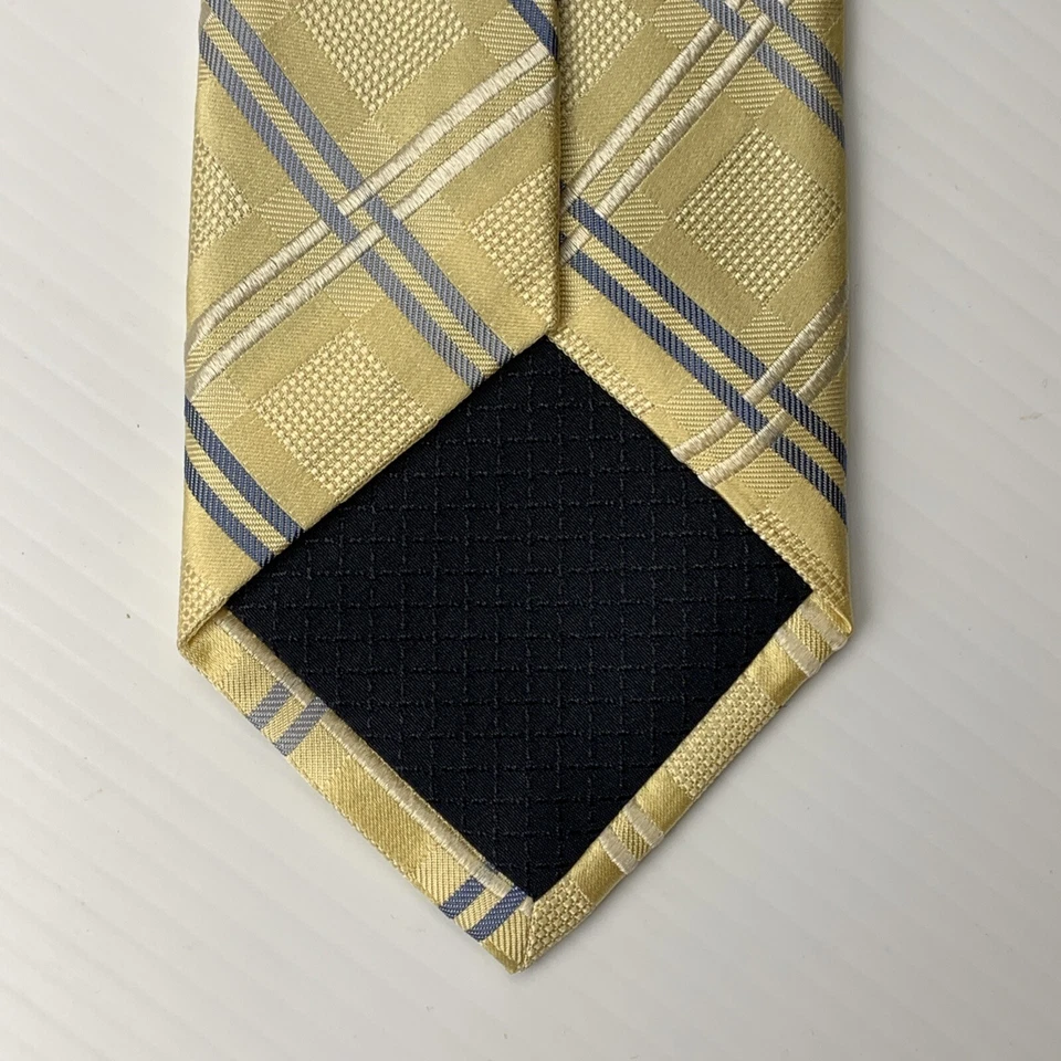 Галстук мужской шелковый JONES NEW YORK 3 3/8 дюйма x 59 1/2 дюйма желтый синий клетчатый жаккардовый галстук - Изображение 3 из 4