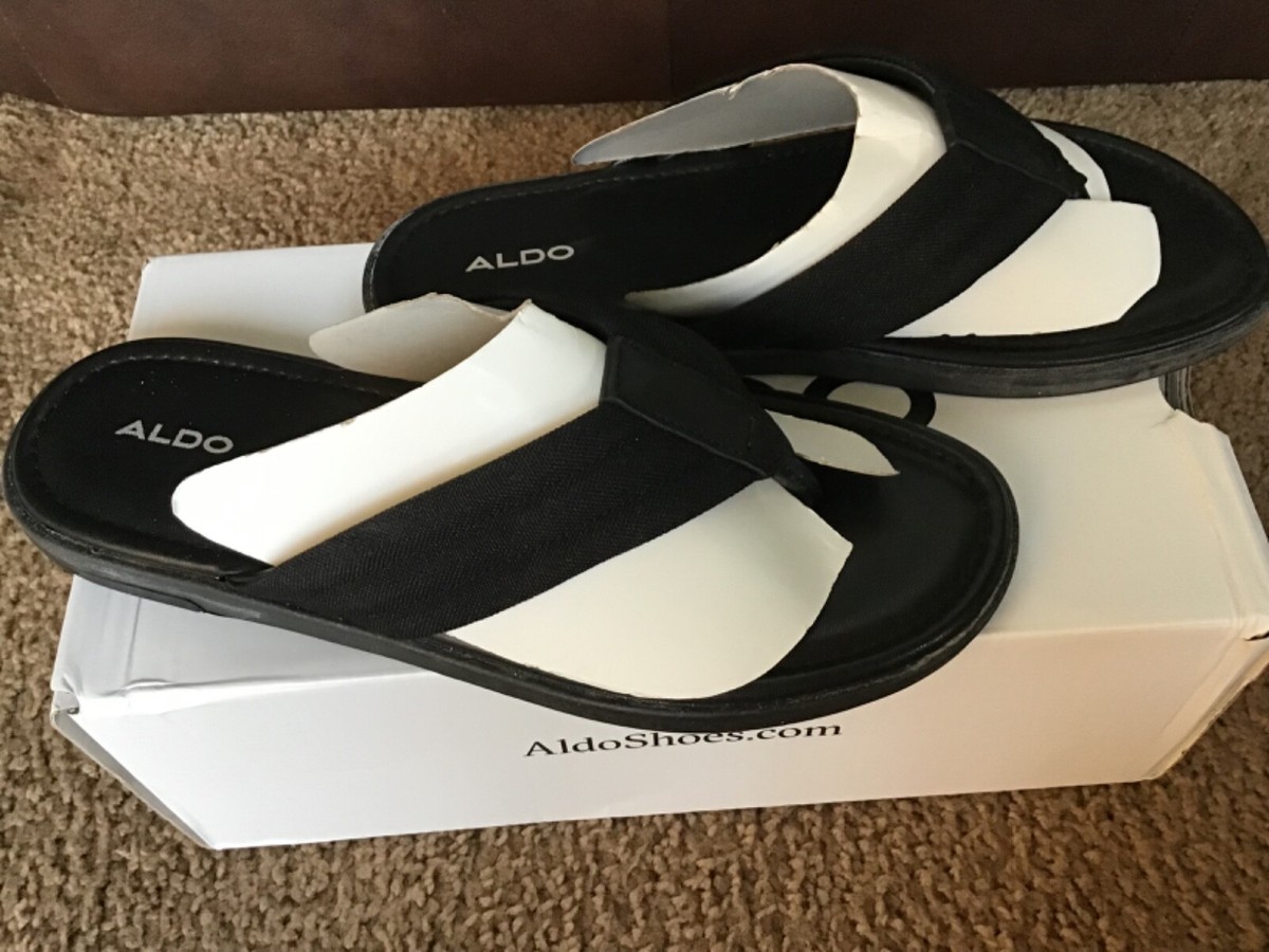 New ALDO Luciano black leather men flip flops size 10 | eBay display picture 1