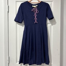 ANTHROPOLOGIE MAEVE Dress Navy Lace Front A-line Short Sleeve NWOT size XS