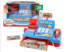 Cash Register Children's Toy. Includes Supermarket Cash. - Blue