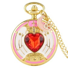 Superb Magic Rhinestone Pocket Quartz Watch Gold Necklace FOB Chain for Girls