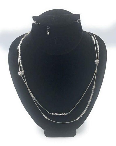 Multi Strand Silver Necklace with Rhinestone