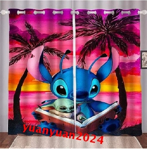 Lilo Stitch dicke Verdunkelungsvorhänge Mädchen Schlafzimmer Dekore Thermo Ring oben Ösen - Bild 31 von 32