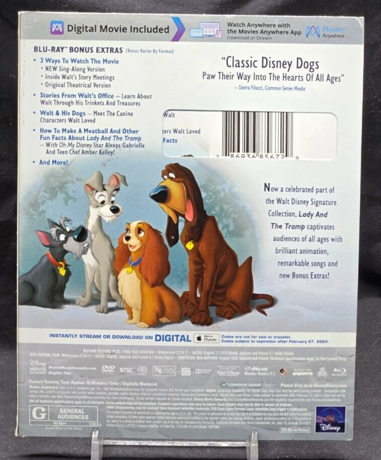 DISNEY - LADY AND THE TRAMP - BLU-RAY & DVD COMBO - 1955 - SIGNATURE COLLECTION - Image 2 of 2