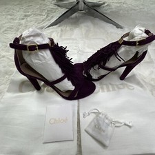 CHOLE-Tacón/Sandalia Gamuza con Flecos-Ultra Violeta-Talla 6-Nuevo en Caja-Hecho en Italia