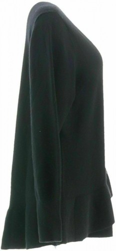 Isaac Mizrahi Live! 2-Ply Cashmere V-Neck Ruffle Peplum Sweater, Black, M - Picture 10 of 12