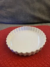 Vintage French 10" Baking Dish Scalloped White Porcelain Tart/Quiche